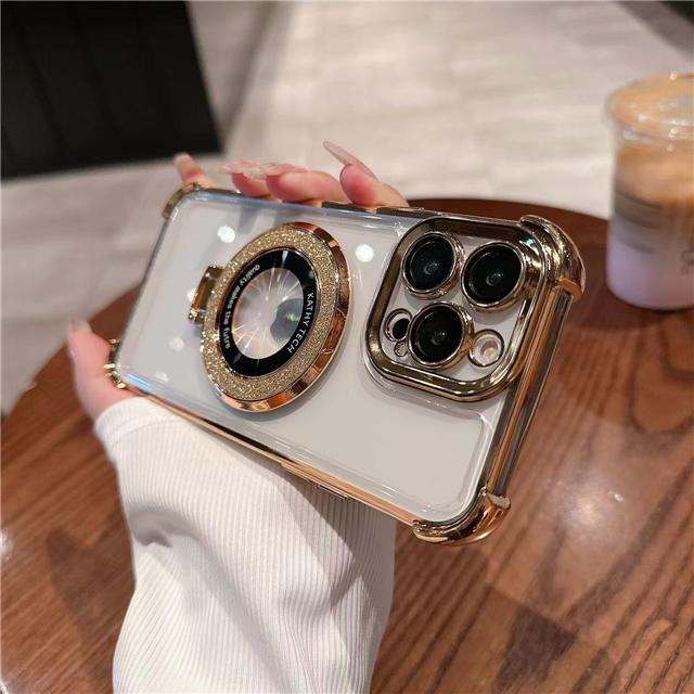 Для iPhone 16E 16 Pro Max Роскошная подставка-держатель со вспышкой Гальванизированная рамка Чехол для телефона Для iPhone 11 12 13 14 15Plus Защитная крышка для объектива
