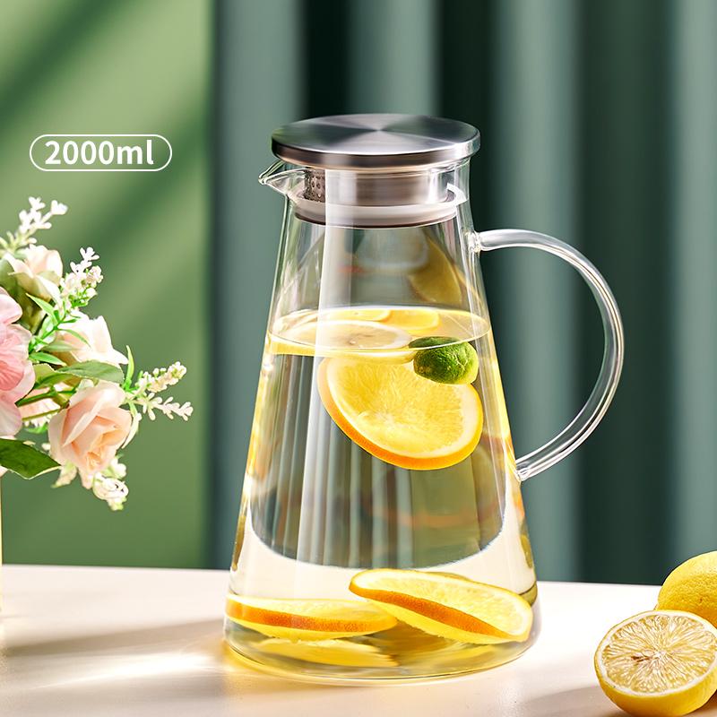 Water Jug Transparent Heat-Resistant Glass Cold Water Kettle And Cups Water Pot With Handle Large Capacity Office Household Jug