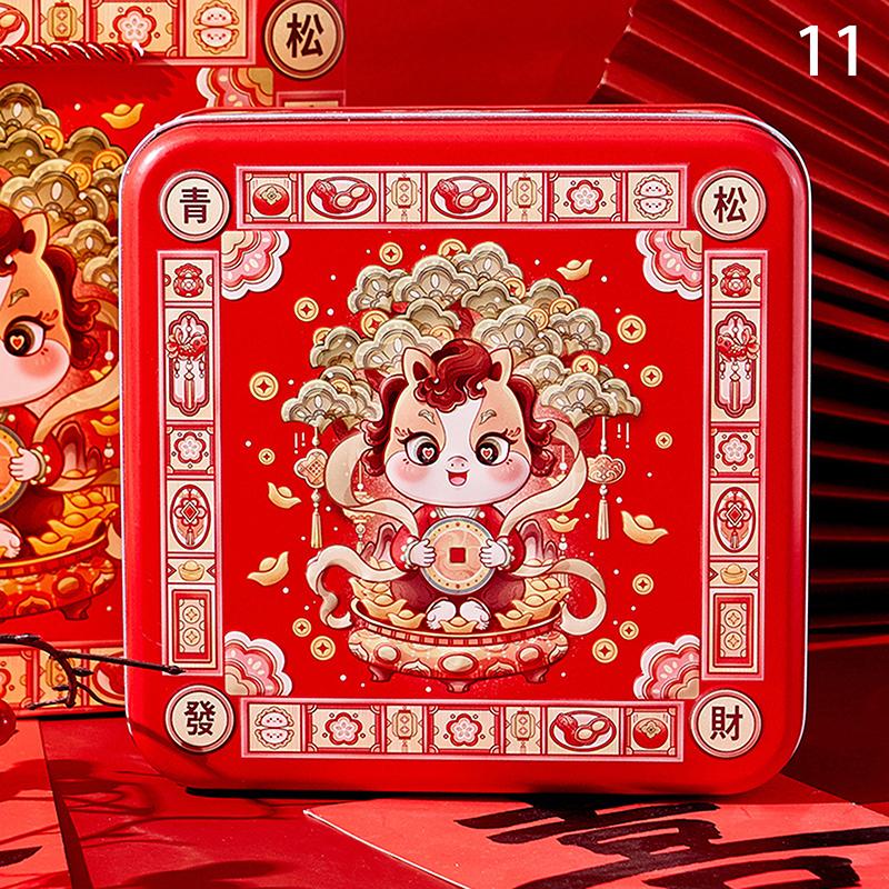 Металлическая коробка для конфет и чая в стиле китайского Нового года, с мультяшным рисунком лошади и панды.