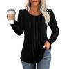 Long Sleeve Shirts For Women Tops Dressy Casual Blouses Pleated Scooped Neck Tunic Tops