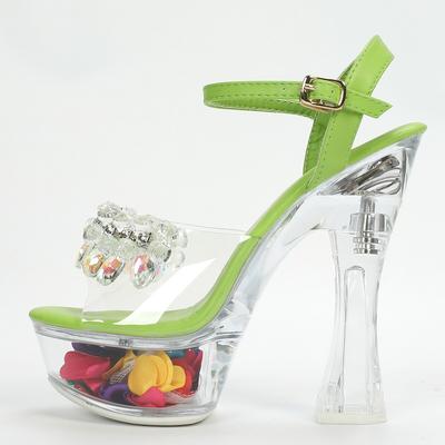 Женские летние пикантные универсальные босоножки на высоком каблуке со стразами, серия D115, каблук 15 см, платформа 5 см, LFD