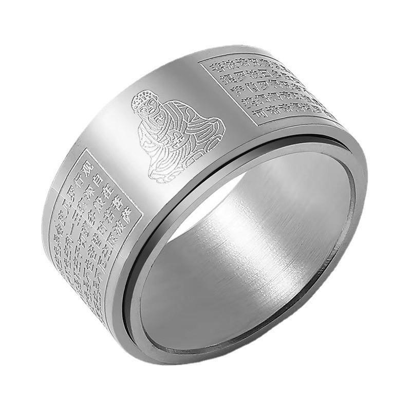 Вращающееся кольцо-амулет из титановой стали с десятью тысячами слов: Восемь Божеств-Хранителей, Год Рождения по Зодиаку, Сутра Сердца для Мужчин