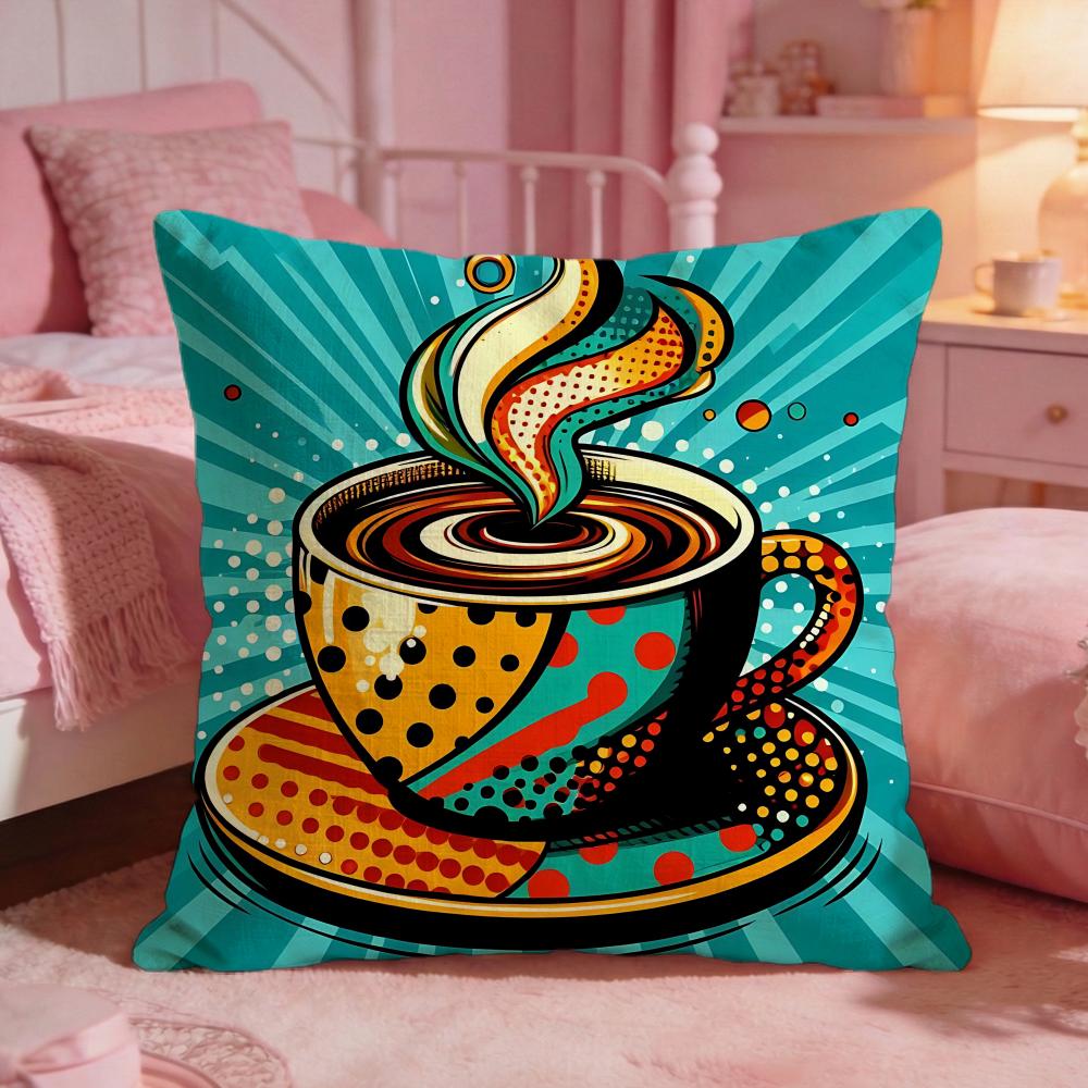 ArtCreative Art Coffee MugS Cushion Cover Premium Comfort Reversible Pillow Cove Two in One Design for Any Room Car Interior