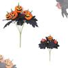 Black Artificial Flowers Bouquet No Fading Simulation Maple Leaf Halloween Pumpkins Branch  Table