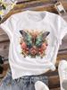 (Asian Size) Women Tee Top Clothing Butterfly Floral Casual Flower Short Sleeve T Shirt Fashion Print Lady Female Graphic T-shirts