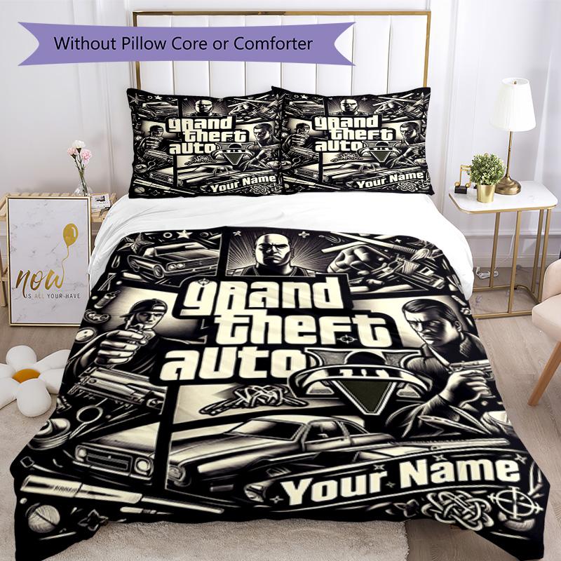 Gta Customize Text Bedding Set Design for Bedrooms Breathable Duvet Cover Bedroom Decor Perfect Gift for Valentine’s Wedding Birthday