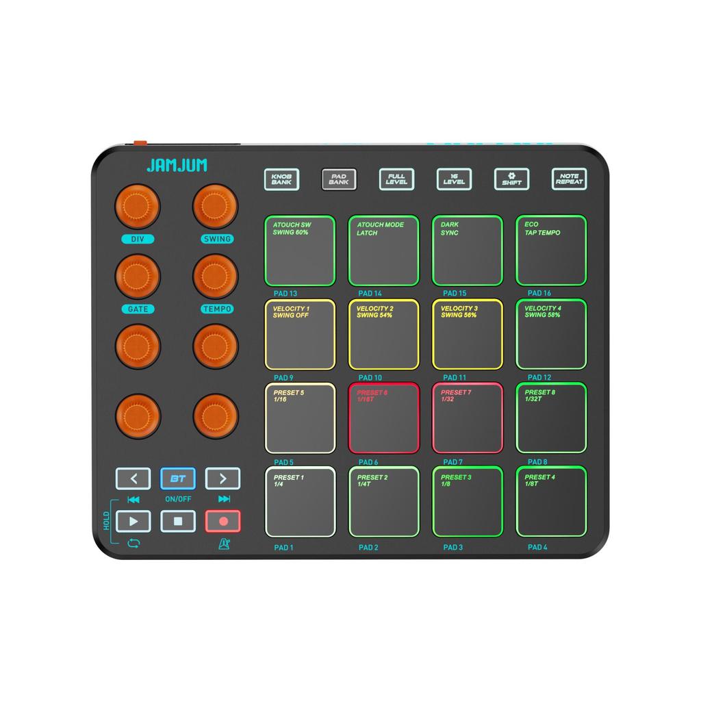 Portable 16-Key MIDI Controller Pad: Mini Bluetooth Music Keyboard with Built-in Battery