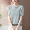 Летняя футболка с короткими рукавами из ледяного шелка, трикотажная рубашка для женщин среднего возраста в западном стиле с верхним трикотажным узором