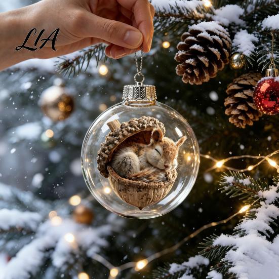 Festive Indoor Hanging Decor Glowing Christmas Story Ornament, Light?Up Mini Animals Ball Ornament with Warm 3D Winter Scene Baubles LED Light, Cute