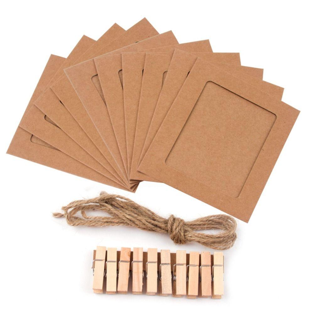 Рамка из комбинированной бумаги «сделай сам» из крафт-бумаги с зажимами, фоторамки из бумаги, украшение для дома, фотоальбом