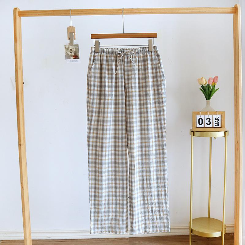 2025 New Spring/Summer Couple Sleeper Pants 100% Cotton Gauze Couple Pants Thin Japanese Checkered Home Pants Bottoms Womens