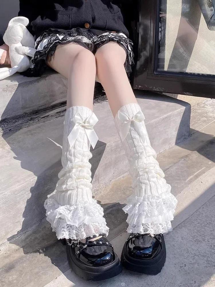 Кружевные японские гетры Harajuku Y2k Spicy Girl выше колена ворсистые носки черные расклешенные длинные носки высокие носки женские чехлы для ног