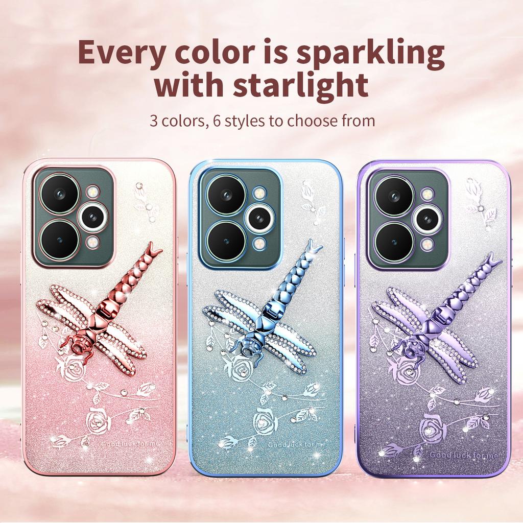 For Realme 15 Pro 5G Case Dragonfly Kickstand TPU Flowers Glitter Phone Cover
