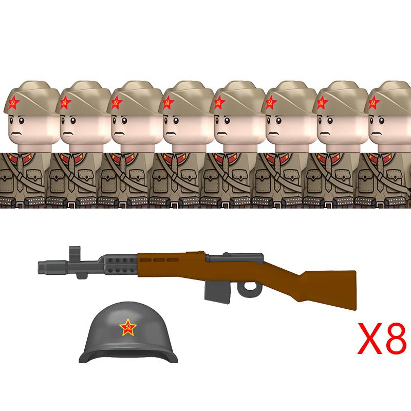 Нетоксичные Военные Вторая Мировая Война Советские Фигурки Униформа М35 Строительные Блоки Армия России Пехота Лодка Шляпа Стальной Шлем Pps Оружие Кирпичи Игрушки Дети