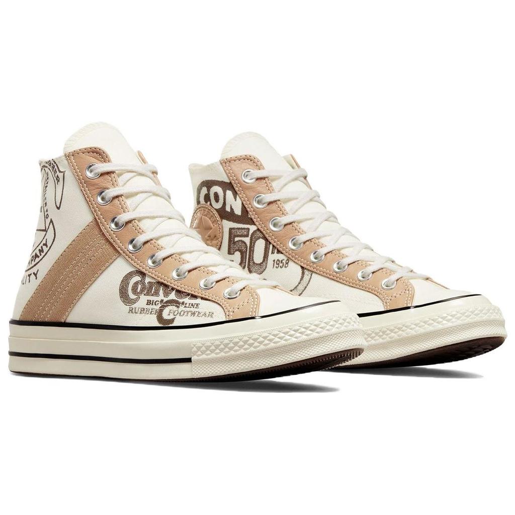 Converse Кроссовки унисекс Chuck 70 Leather Overlay High Egret цвета шампанского, черные, кремово-черные, A07122C