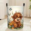 1pc Scottish Highland Cow Plush-like Laundry Basket with Cute Smiling Highland Cow & Cow Design - Collapsible Room Organizer, Storage Bin, Durable Ham