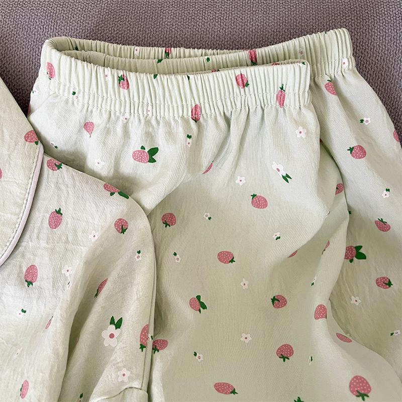 Пижама для сна в стиле Харадзюку с цветочным принтом и клубникой, повседневная, весенняя, женская, простая, мягкая, ночная рубашка