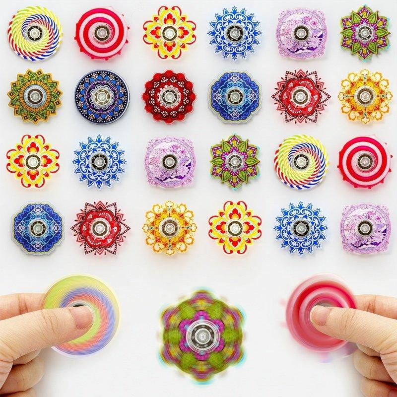 6PCS Colorful Mandala Pattern Small Portable Fidget Spinners Bulk Fun Kids Birthday Party Favors Anxiety ADHD Stress Relief Toy