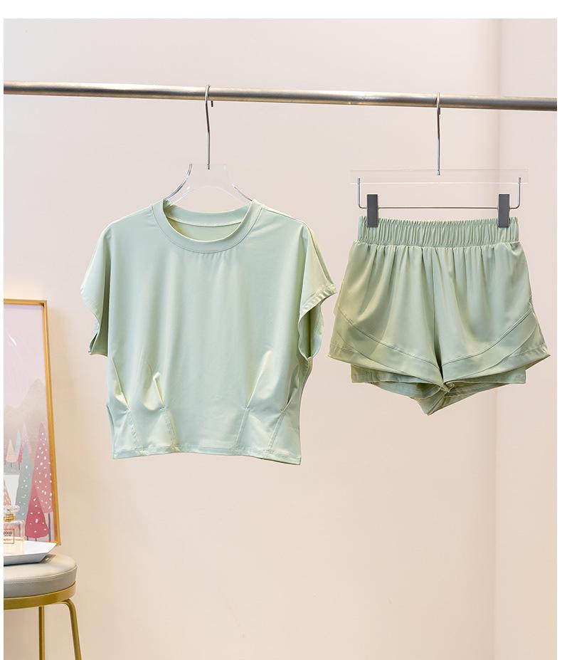 Женский быстросохнущий летний топ для йоги и пилатеса, спортивный фитнес-комплект с круглым вырезом