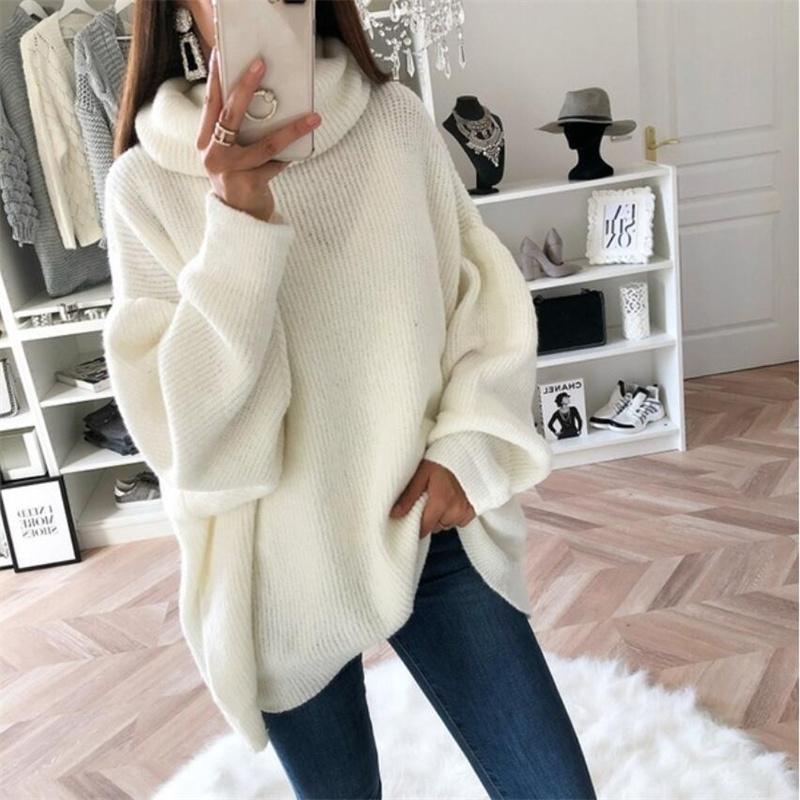 Fashion Winter Women's Casual Sweater Loose Solid Color High-neck Warm Top