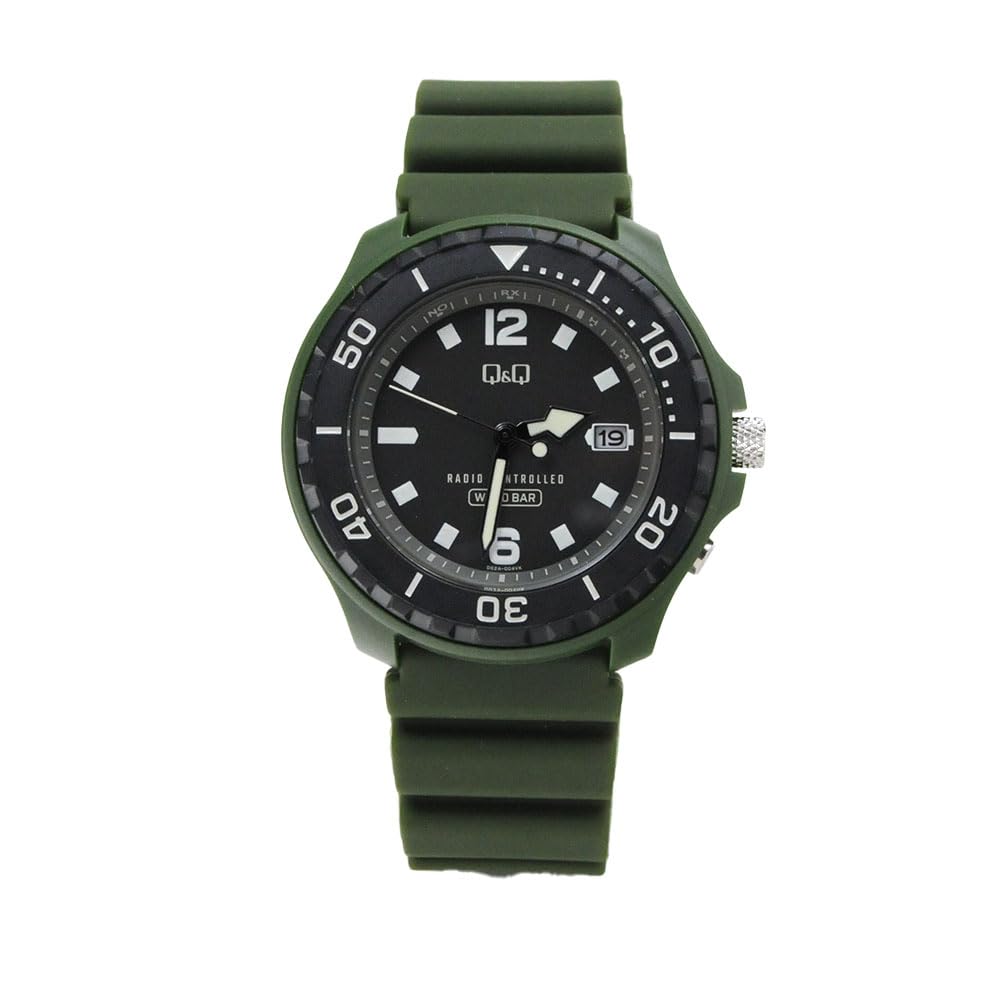 Citizen Analog Solar Date Urethane Q&Q Men's Watch, Radio-Controlled, Powered, Waterproof, Display, Band, Khaki, D02A-004VK