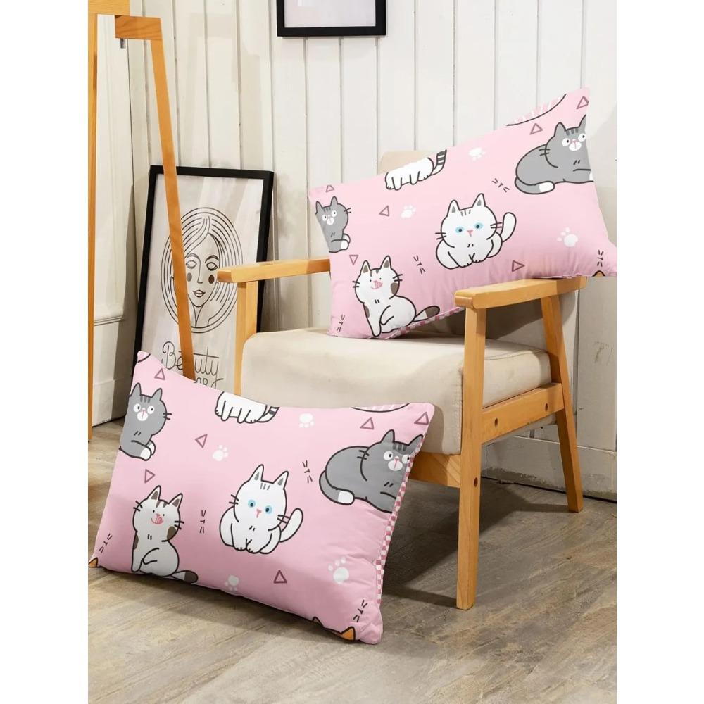 Cat Bedding Set, Duvet Cover for Children Adults,  Cute Pink Cat Chec Pattern Duvet Cover with Pillowcase Microfibre Bedding Set
