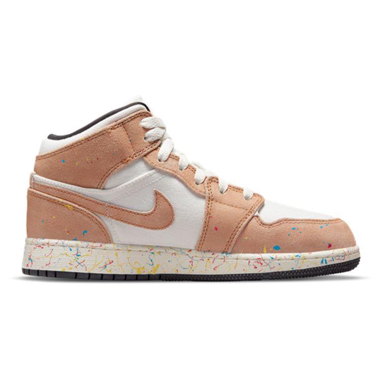 Детские кроссовки Air Jordan 1 Mid SE GS Brushstroke Paint Splatter White Sail Cider DA8006-100