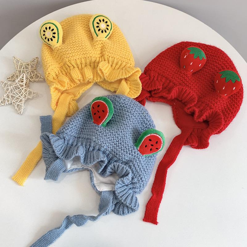 Children Knitted Hat Winter Cute Cartoon Fruit Warm Newborn Dome Hat For 6-24 Months Boys Girls Gifts