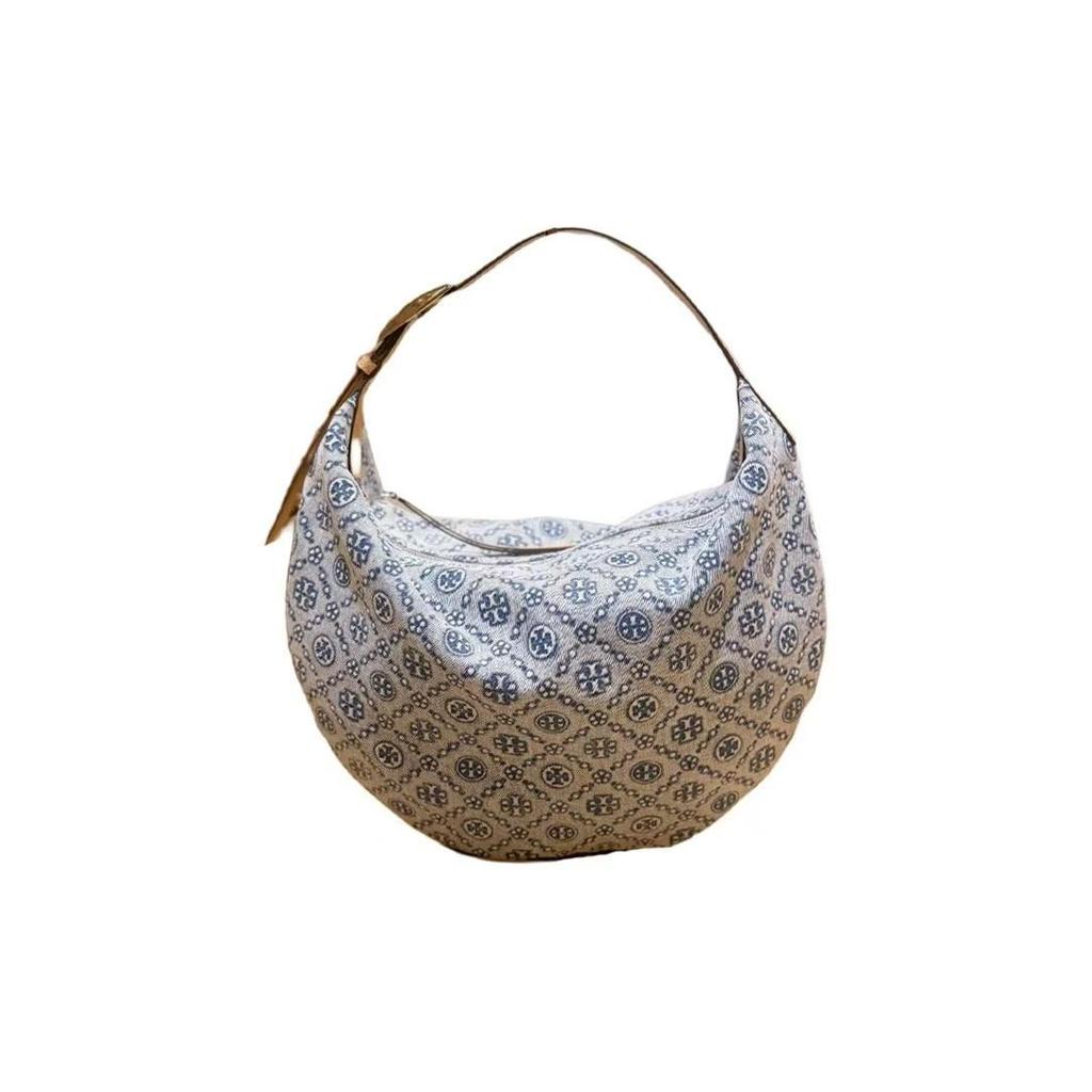 Tory Burch T Monogram Denim Jacquard Design Crescent Bag Women Shoulder Bag Powder-Blue 181549-400
