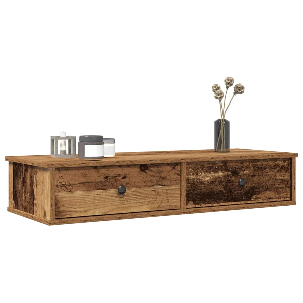 Vidaxl Półka Ścienna Z Szufladami, Stare Drewno, 100X37,5X19 Cm