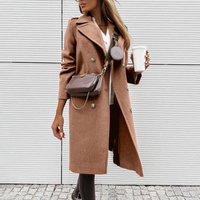 Женское среднее однотонное двубортное пальто без карманов с длинными рукавами, верхняя одежда, украшение с карманами