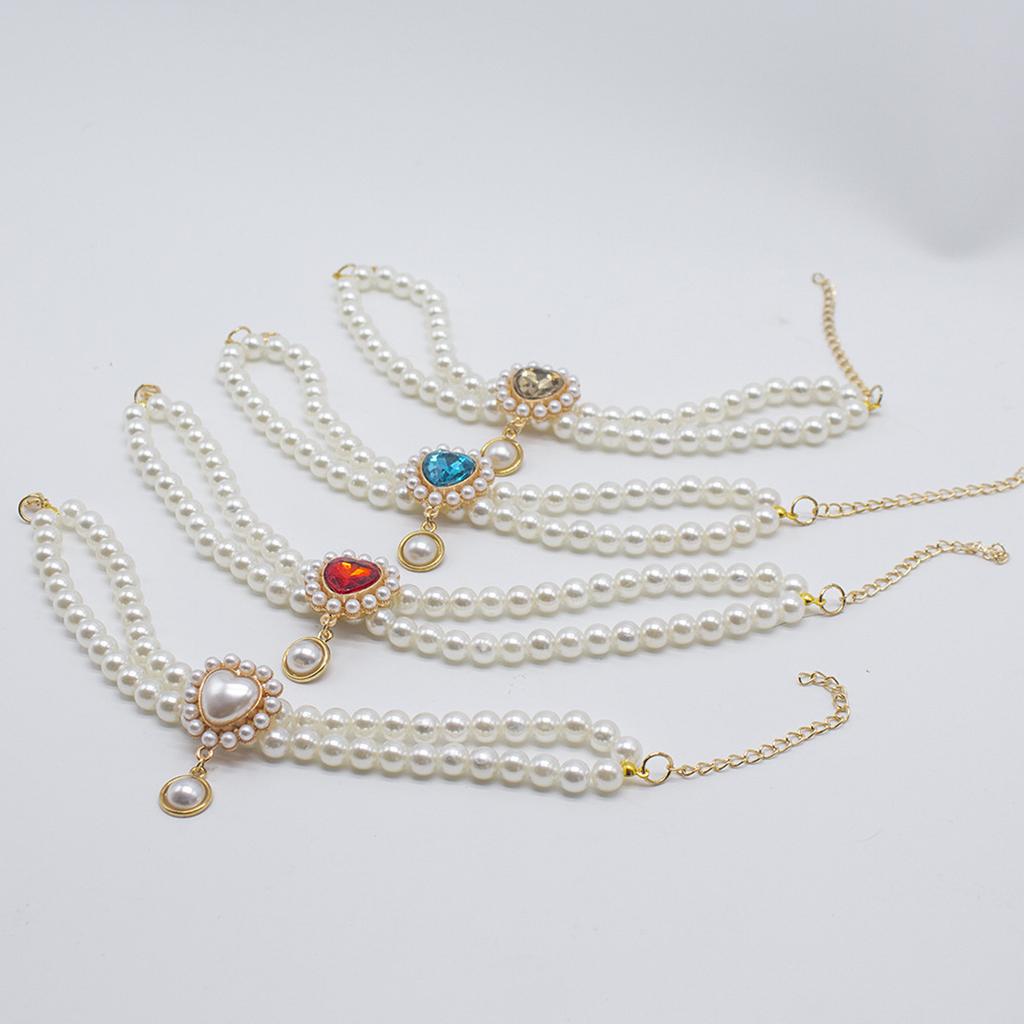 Cute Girl Pearl Collar Collars for Girl S with Small Heart Shape Rhinestone Adjustable Length Collar