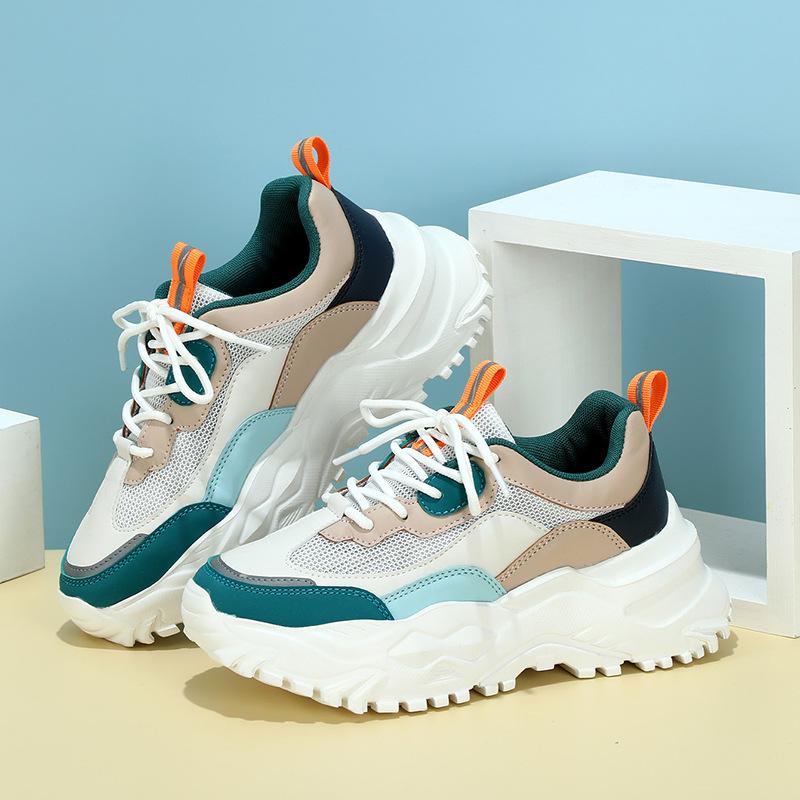 New Fashion Women Tennis Shoes Chunky Sneakers for Spring Autumn Thick Bottom Dad Shoe Ladies PU Leather Platform Running Shoes