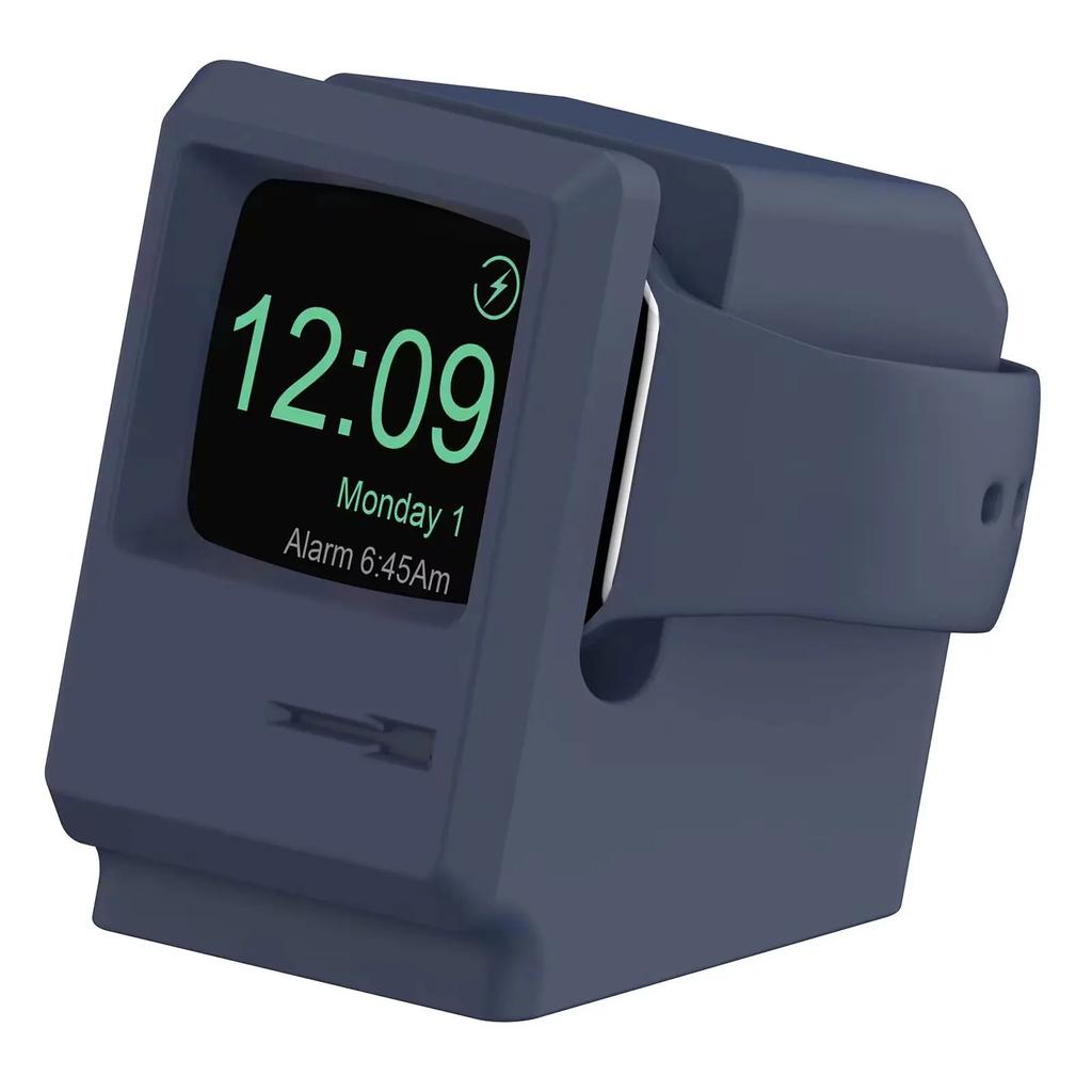 Настольный держатель для зарядного устройства Apple Watch, подставка, зарядная база с узором в стиле ретро-компьютера для iWatch 10 9 8 7 6 5 4 3 2 SE, силиконовая док-станция