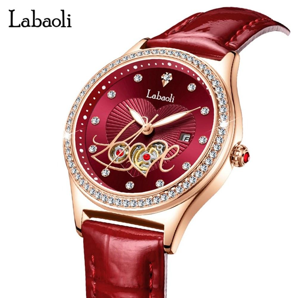 Deselon Ladies' Leather Band Diamond Waterproof Stylish Casual Business High-End Gift White Love Watch Women