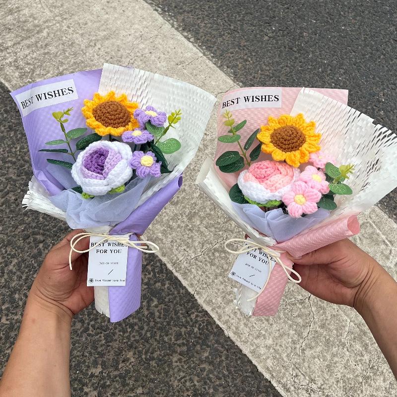 Crochet Flowers Artificial Bouquets Handmade Graduation Knitting Flower Mother's Day Gifts Wedding Party Gifts Birthday Gift