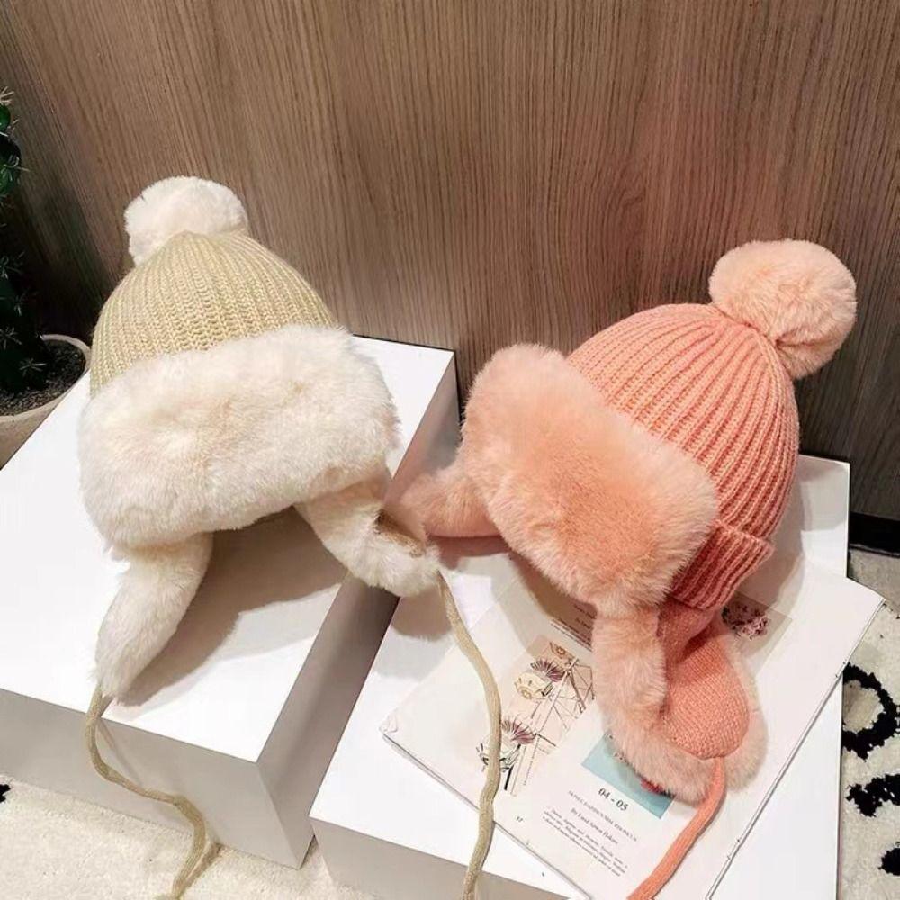 Kawaii Зимняя шапка Утолщенная защитная кепка для ушей Бархатная шапка-бомбер для женщин