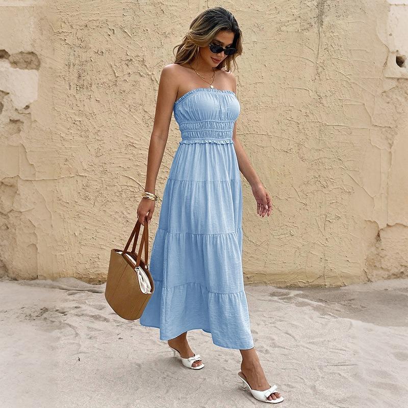 Women's Fashion Summer Spring Solid Color Print Sleeveless High Waist Casual Dresses