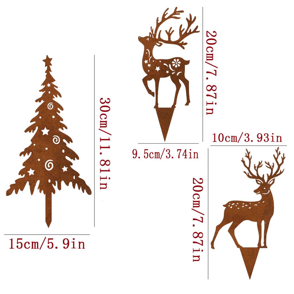 3-Piece Wrought Iron Christmas Tree and Deer Garden Decoration Stakes, Christmas Garden Decoration, Outdoor Courtyard Christmas Dec