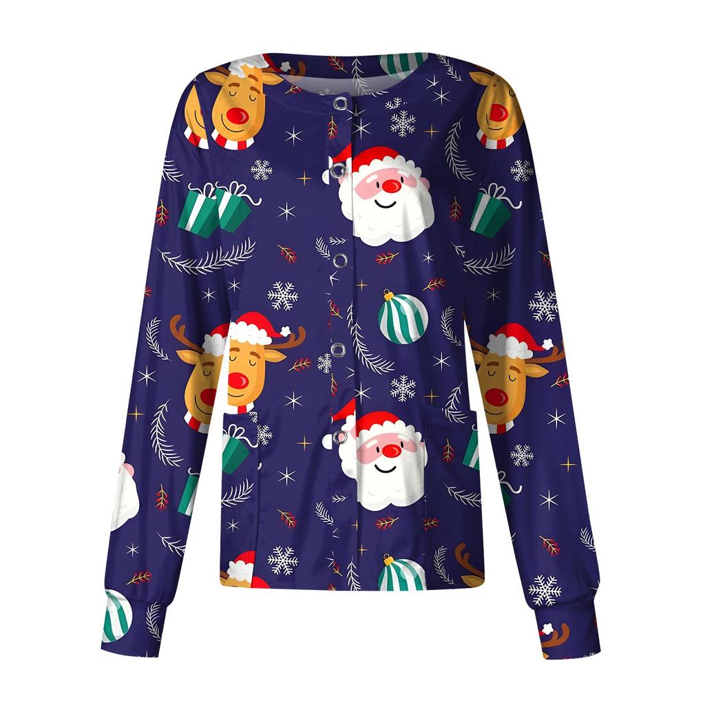 Женская повседневная модная однобортная куртка с длинным рукавом и стоячими лацканами с рождественским принтом, защитная рабочая куртка