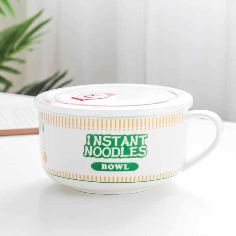 Набор японских керамических мисок для рамена: Включает крышку, миску с ручкой, ложку, палочки для еды и подарочную коробку - Идеально для дома, общежития и обеда.