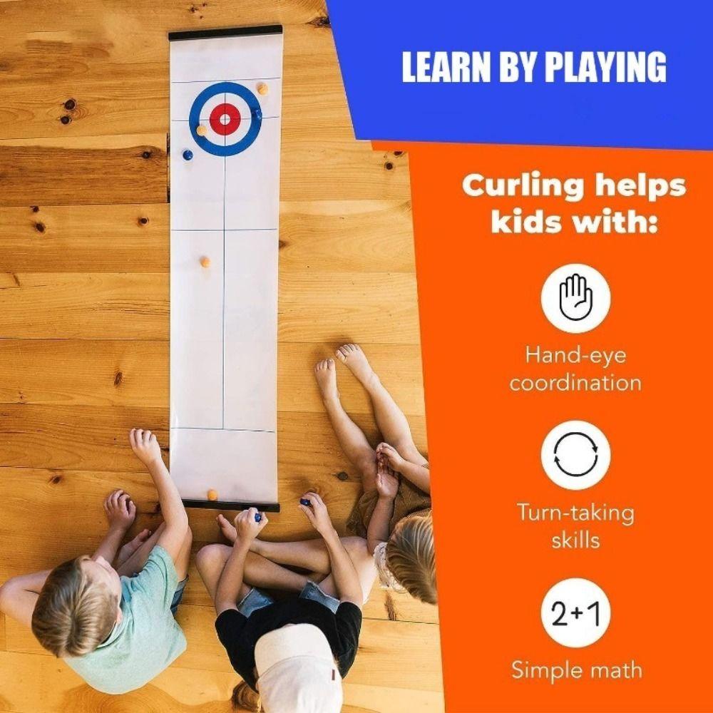 1 Set Foldable Shuffleboard Curling Game with 8 Rollers Tabletop Curling Game Kids & Adults