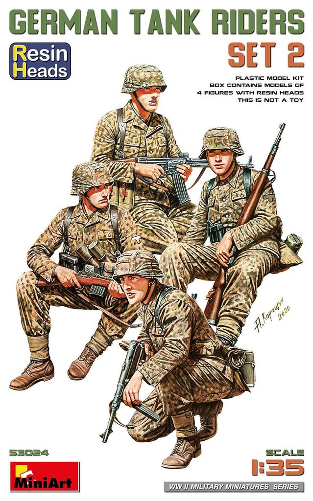 Miniart Немецкий член экипажа танка Набор Голова из смолы Пластиковая модель MA53024 1/35 2, Детали, Набор из 4 частей, Набор,