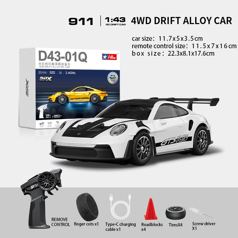 Professional 1:43 Rechargeable RC Drift Car with ESP Gyroscope Full Proportional Control 4-wheel Drive Metal Body 2 Sets Tires for Realistic Drifting