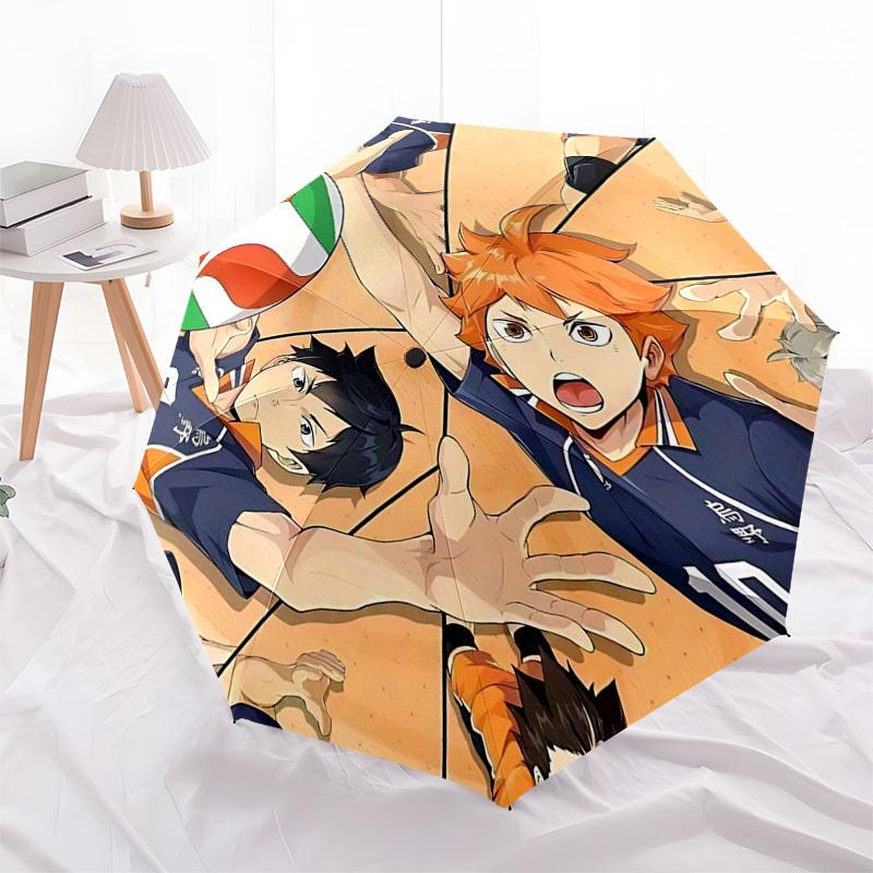 1pc Haikyuu! Volleyball Scene Automatic Opening Closing Umbrella, Portable 3-Fold Design with Iron Frame, Outdoor, Ideal Gift for Fans, Travelers, Dai