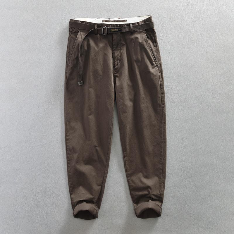 Spring and Autumn Men's Pants Japanese Style Cargo Pants Causal Cotton Soft and Comfortable Baggy Khaki Pant with Belt