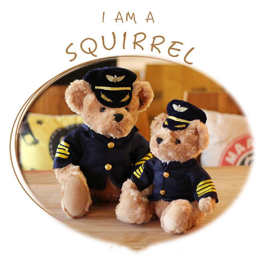 Soft And Furry Captain Teddy Bear Pilot Aviation Model Doll