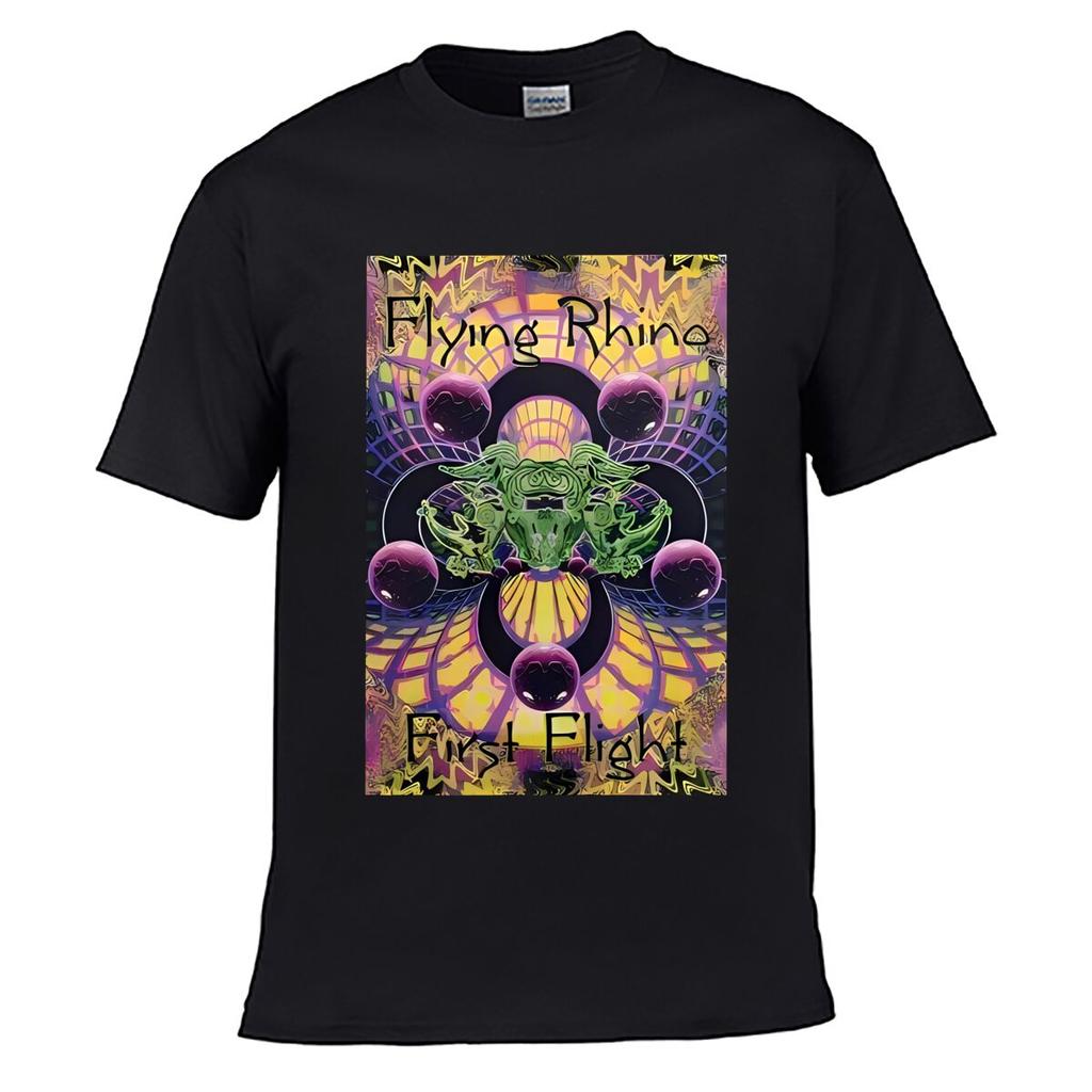 Flying Rhino Psychedelic Abstract Art Solid Washed Vintage Tee Distressed Loose