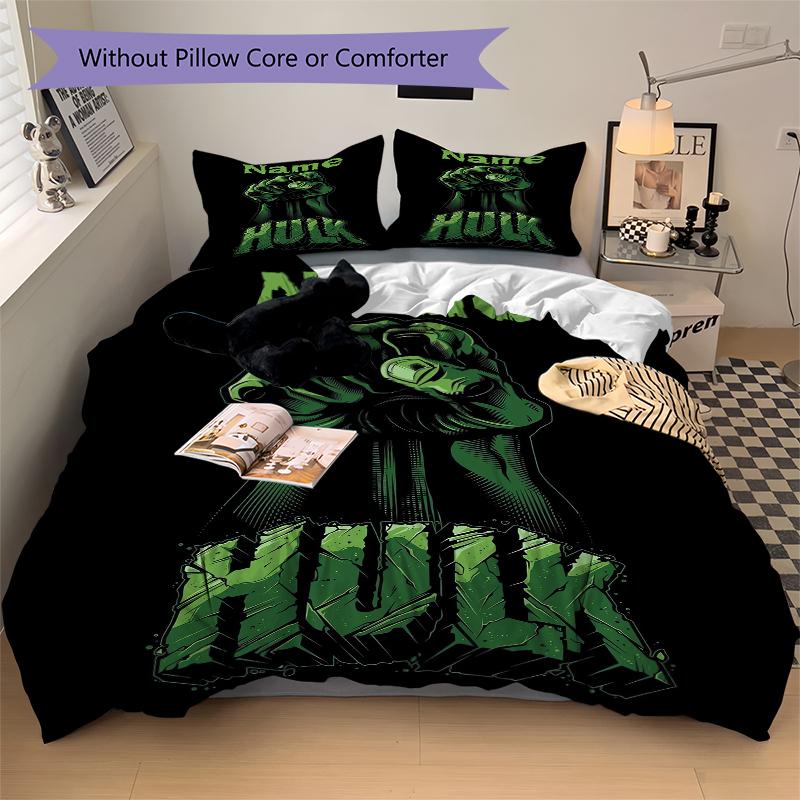 Custom Name Superhero Team Bedding 3 Piece Set HD Print Duvet Cover Pillowcases for Teens Adult Bedroom Decoration