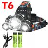 T6 Мощный налобный фонарь Перезаряжаемый светодиодный налобный фонарь Регулируемый на 90° фонарик Для рыбалки, охоты, кемпинга, Портативный фонарик-лампа